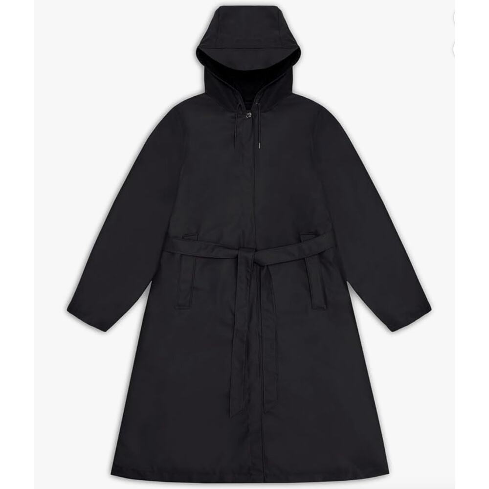 RAINS A-Line Longer Jacket Lightweight Raincoat Women trench waterproof black L - Picture 4 of 7